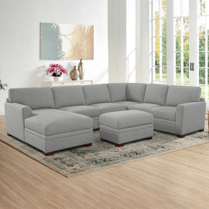 Langdon Fabric Sectional with Chaise and Storage Ottoman, Gray