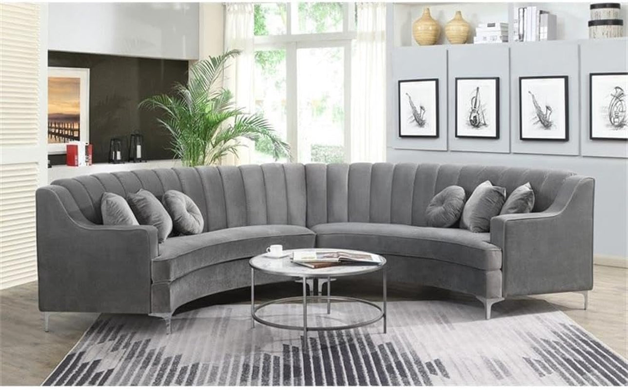 Legend Vansen 141" Modern Velvet Curved Symmetry Sectional Sofa with 6 Pillows, Solid Wood Base, Seats up to 5 People, for Living Room, in Gray Finish