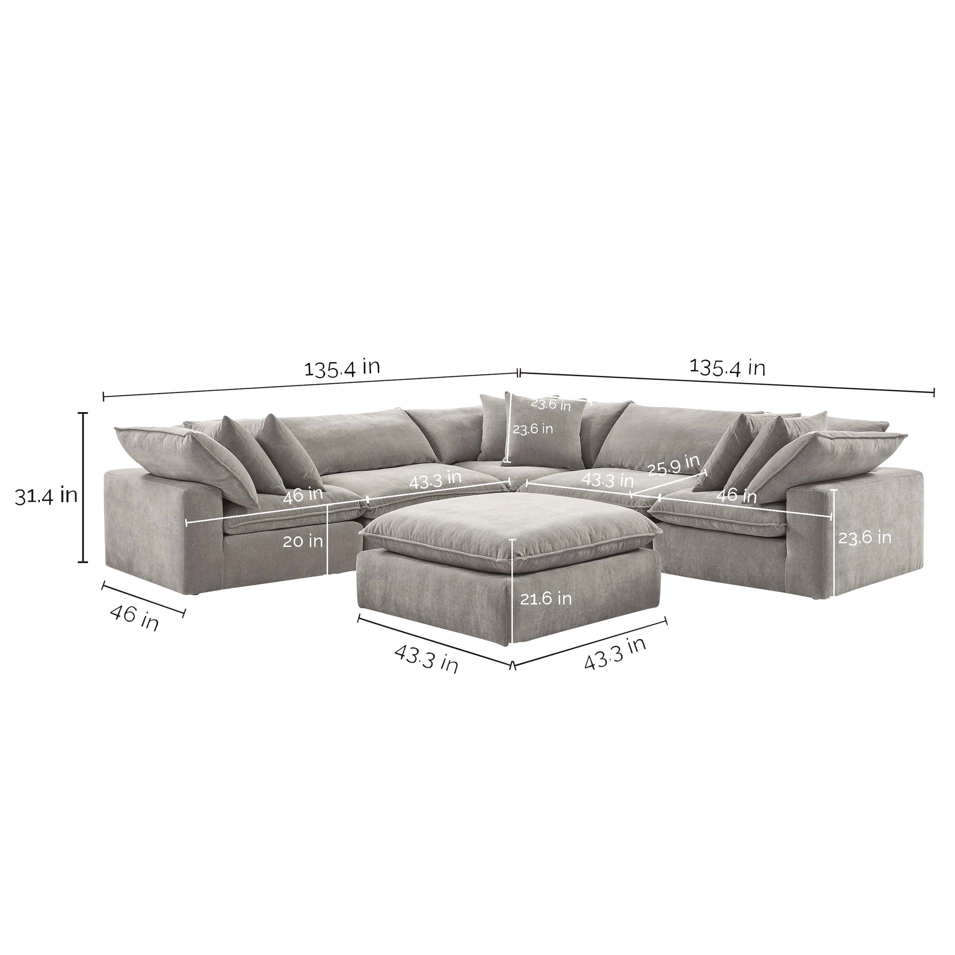 Sereen 6-Piece Fabric Modular Sectional, Light Brown