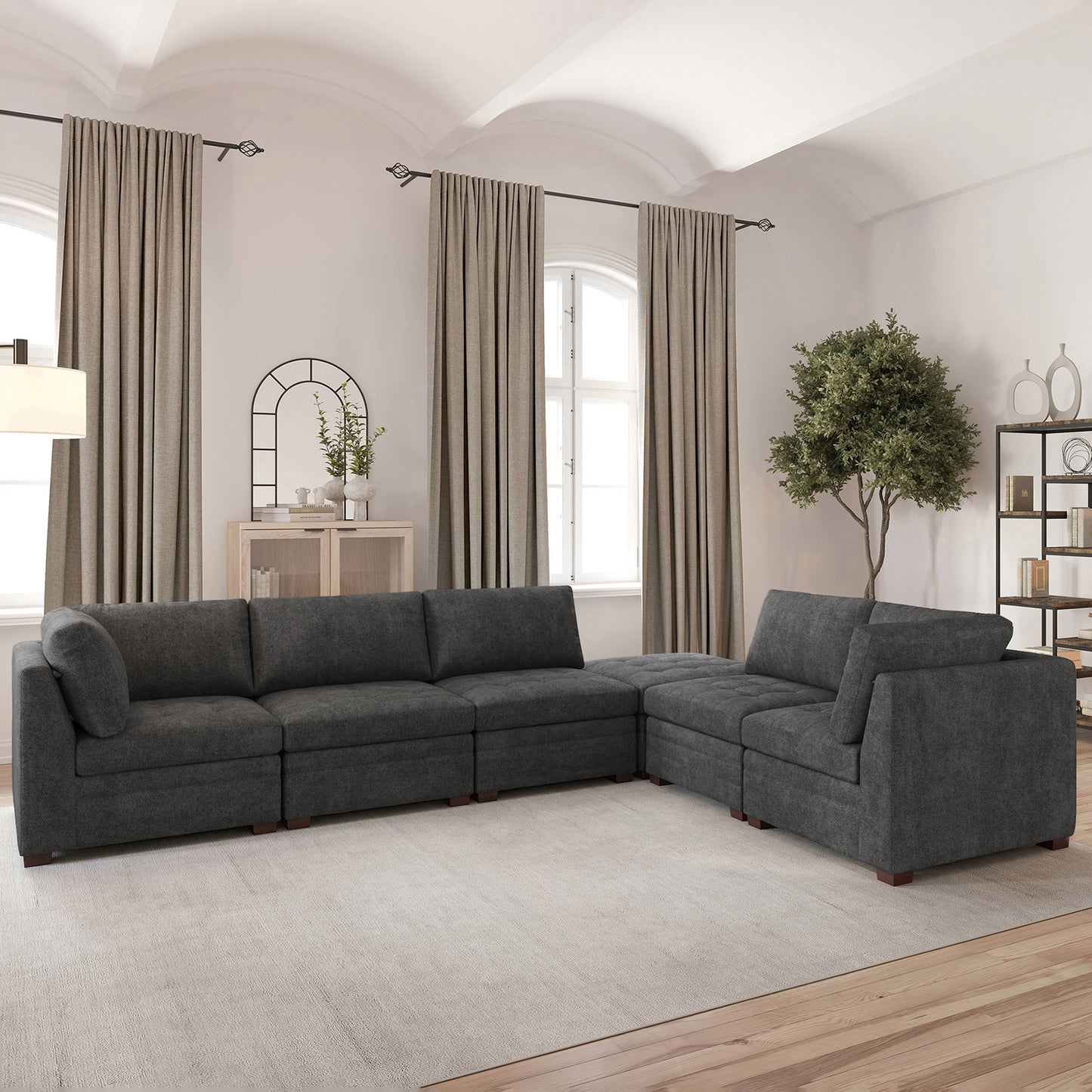 Tisdale Modular Sectional 6-Piece Dark Gray with Storage Ottoman