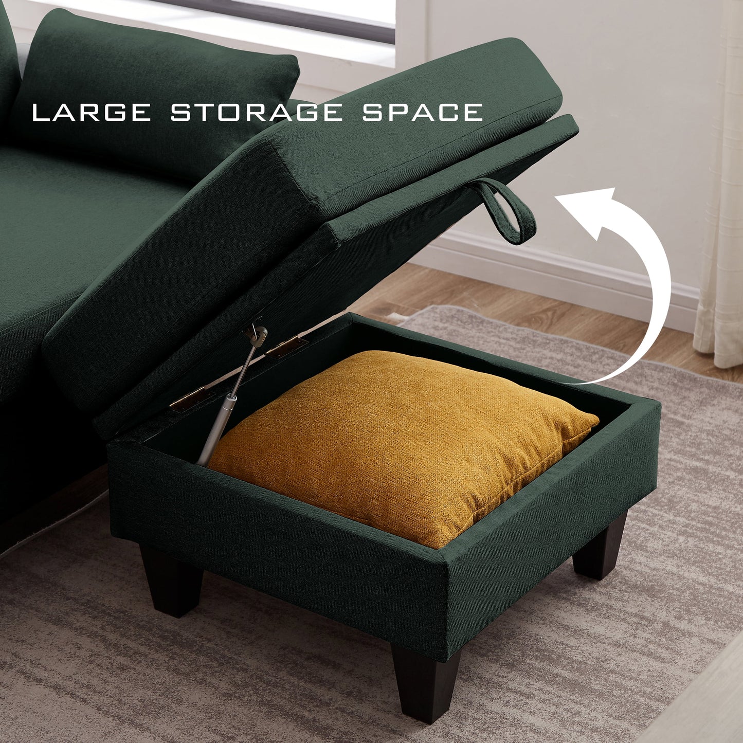 Modern Sectional Sofa Couch with Reversible Chaise L Shaped Couch 4-Seat Convertible Sofa for Living Room Green