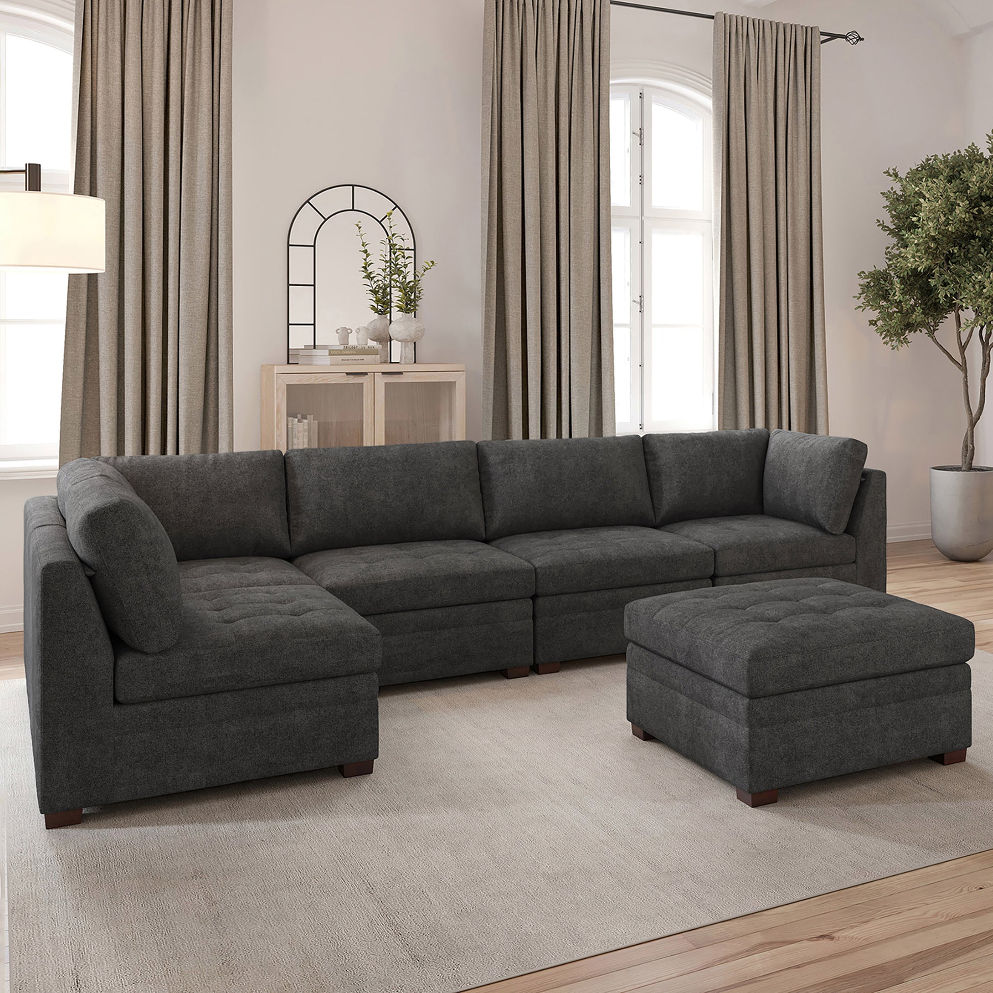 Tisdale Modular Sectional 6-Piece Dark Gray with Storage Ottoman