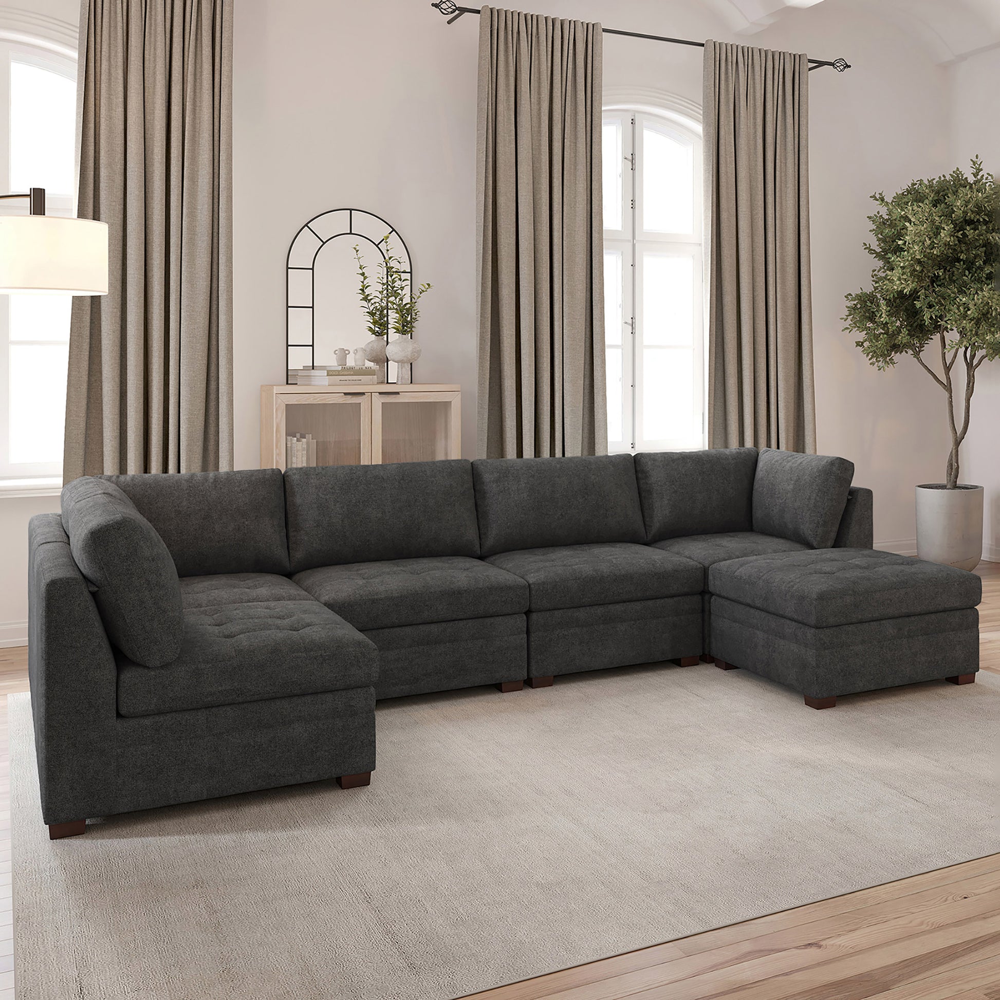 Tisdale Modular Sectional 6-Piece Dark Gray with Storage Ottoman