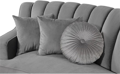 Legend Vansen 141" Modern Velvet Curved Symmetry Sectional Sofa with 6 Pillows, Solid Wood Base, Seats up to 5 People, for Living Room, in Gray Finish