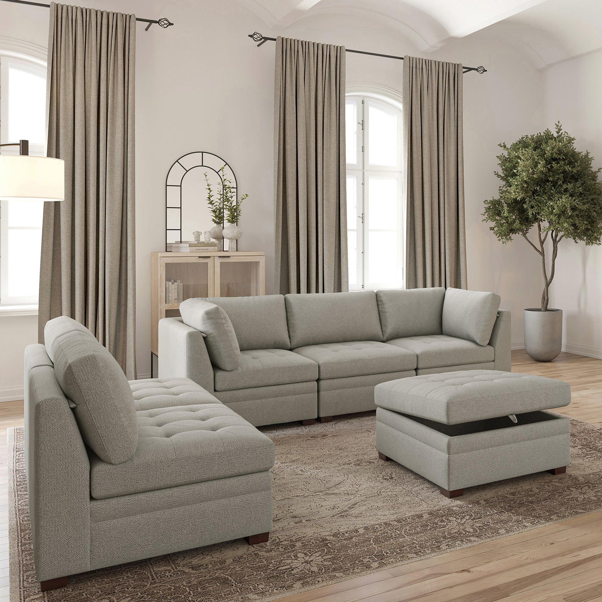 Thomasville Tisdale Modular Sectional 6-Piece Boucle with Storage Ottoman