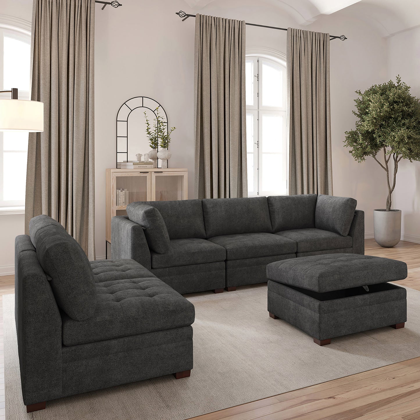 Tisdale Modular Sectional 6-Piece Dark Gray with Storage Ottoman