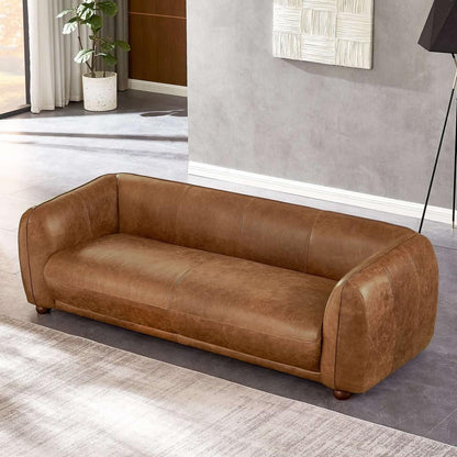 Maylo Mid Century Leather Standard Couch, Brown