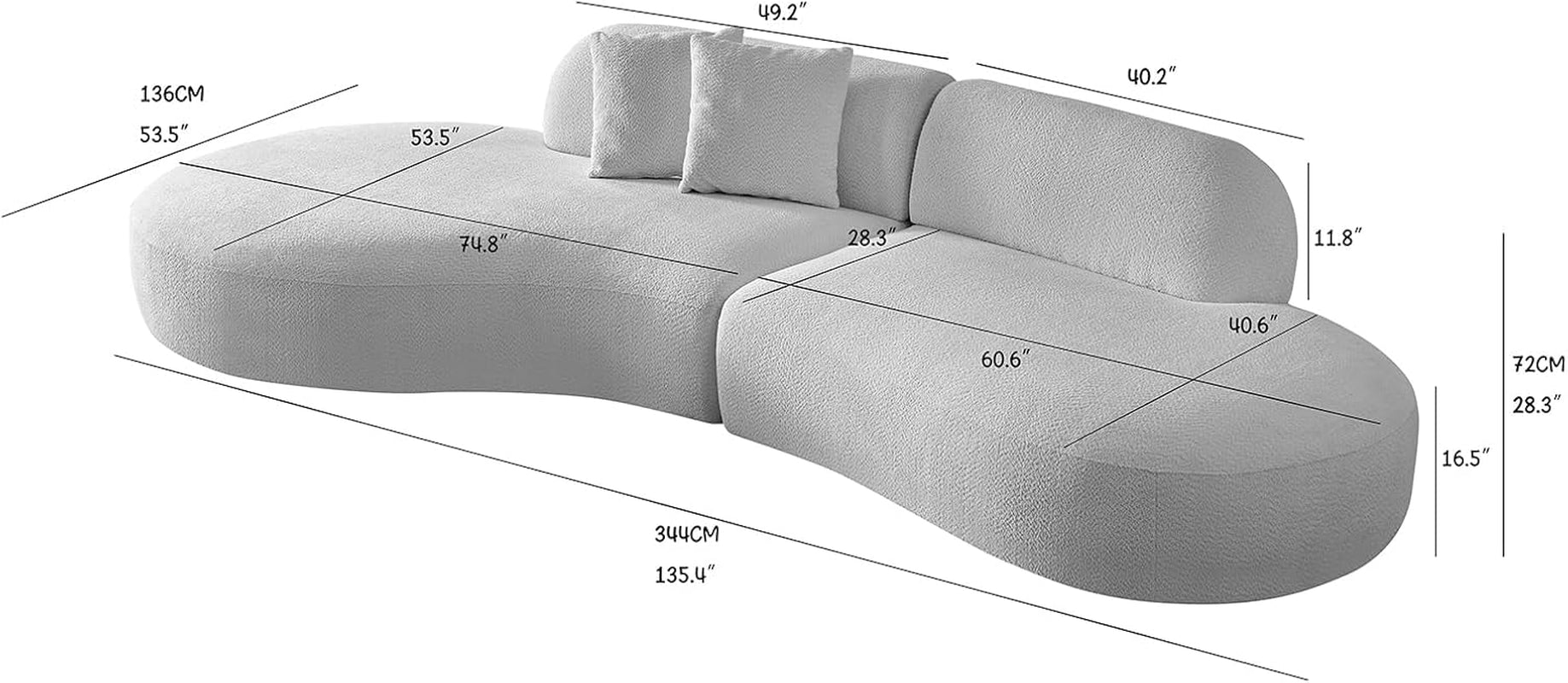 135.4" Oversized Curved Sectional Sofa,Comfy Modern Modular Couch with Chaise & 2 Pillows,6 Seater Boucle Sofas,Sectional Couches for Living Room,Apartment,Offce,Left Facing,Camel