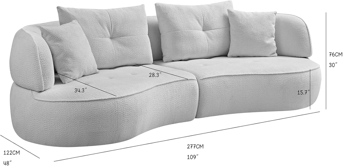 109" Curved Couch Modular Sectional Sofa,Modern Boucle Fabric Tufted Upholstered Couches,4 Seats Extra Deep Curved Sofas for Living Room,Bedroom,Small Spaces,Camel