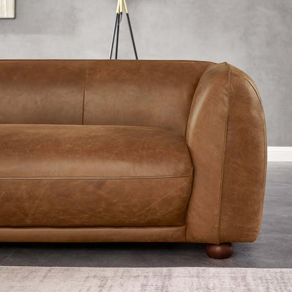 Maylo Mid Century Leather Standard Couch, Brown