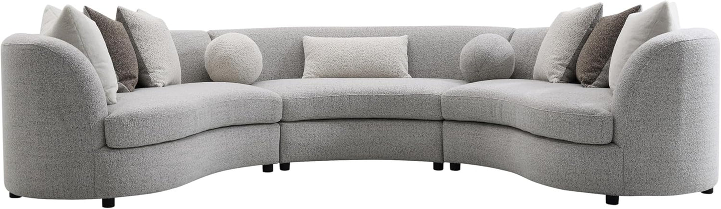 Curved Sectional Sofa - Boucle Sectional Sofa with Curved Silhouette & 9 Pillows, Large Sectional Couch with Wooden Frame and Legs, Modern Luxury Couches for Living Room, Reception Room, Gray