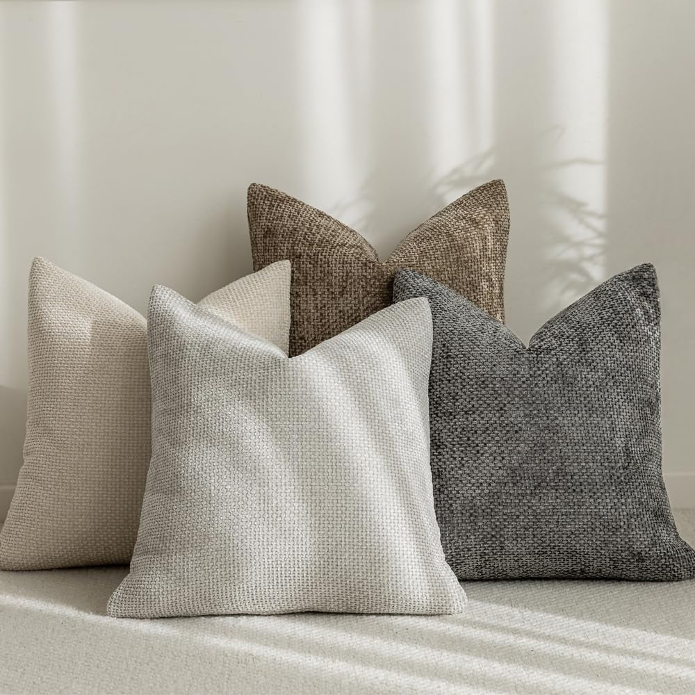 LANANAS Neutral Decorative Throw Pillow Covers 18X18 Inch for Living Room Couch Bed Sofa Farmhouse Boho Home Decor Set of 4 Soft Corduroy Accent Luxury Cushion Cases (20X20, Neutral)