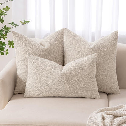 MIULEE Pack of 1 Beige Textured Boucle Throw Pillow Cover Soft Decorative Couch Accent Solid Lumbar Pillow Case for Cushion Chair Sofa Bedroom Livingroom Home Decor，12X20 Inch