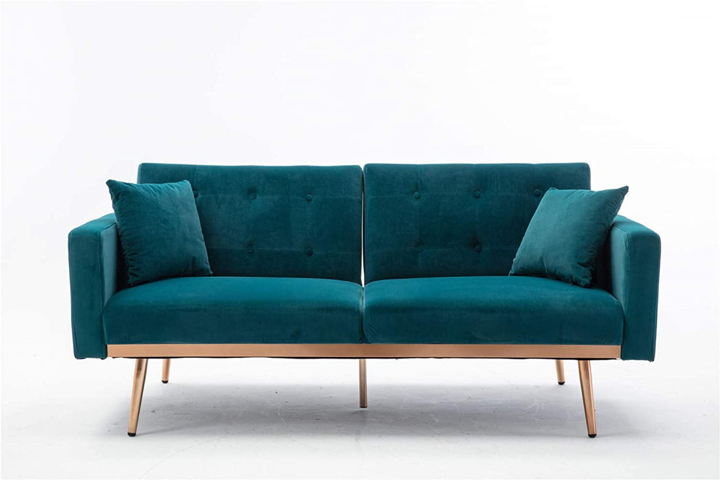 SZLIZCCC 63" Accent Sofa, Mid Century Modern Velvet Fabric Couch， Convertible Futon Sofa Bed ，Recliner Couch Accent Sofa Loveseat Sofa with Gold Metal Feet (Teal)