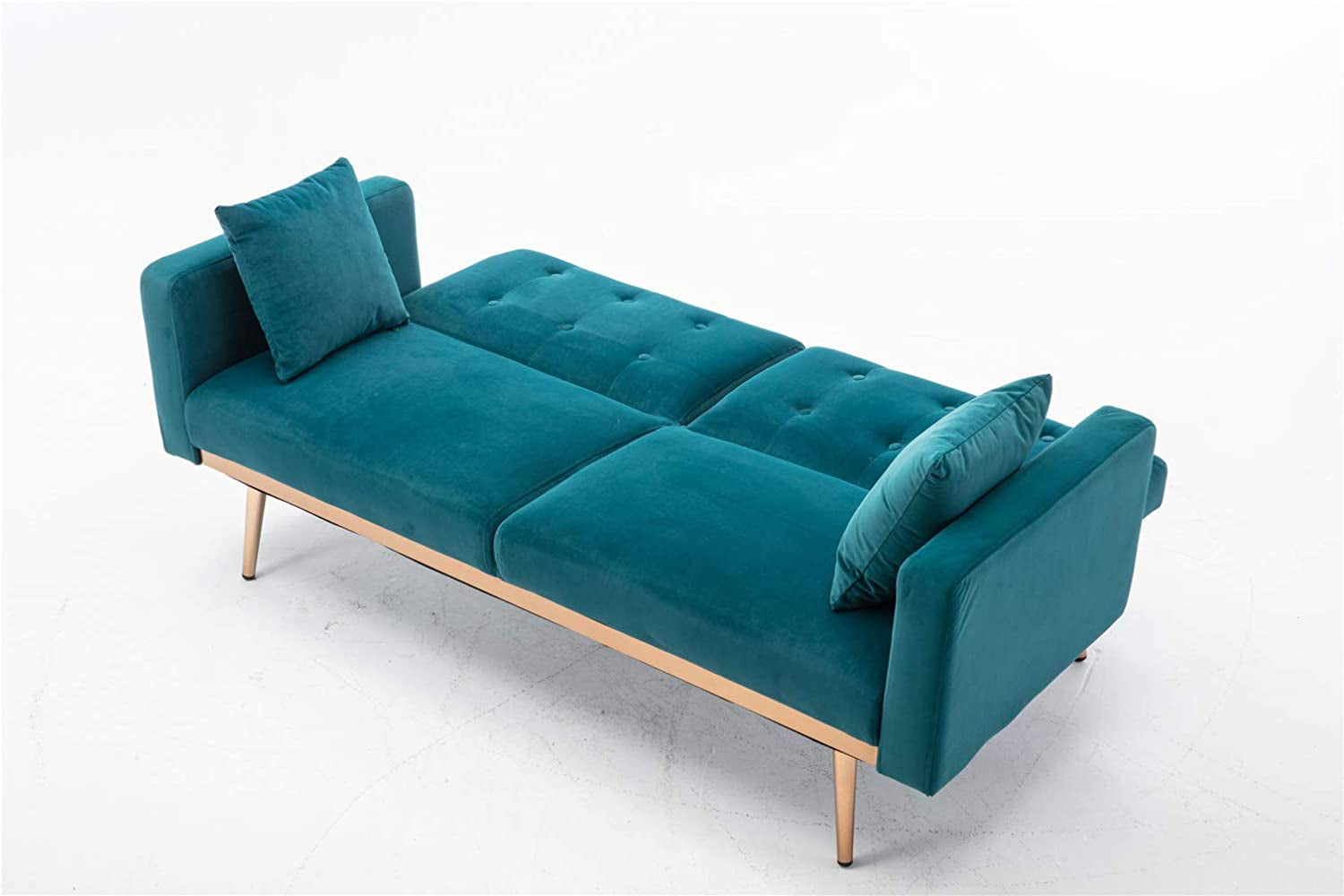 SZLIZCCC 63" Accent Sofa, Mid Century Modern Velvet Fabric Couch， Convertible Futon Sofa Bed ，Recliner Couch Accent Sofa Loveseat Sofa with Gold Metal Feet (Teal)