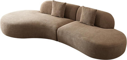 135.4" Oversized Curved Sectional Sofa,Comfy Modern Modular Couch with Chaise & 2 Pillows,6 Seater Boucle Sofas,Sectional Couches for Living Room,Apartment,Offce,Left Facing,Camel