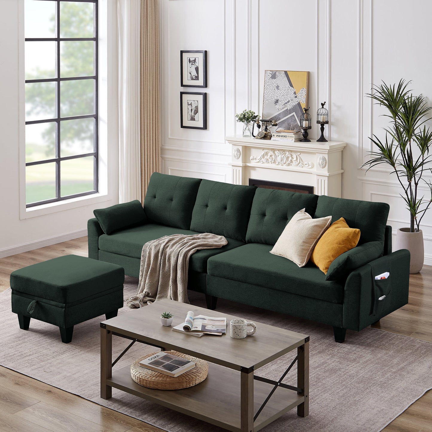 Modern Sectional Sofa Couch with Reversible Chaise L Shaped Couch 4-Seat Convertible Sofa for Living Room Green