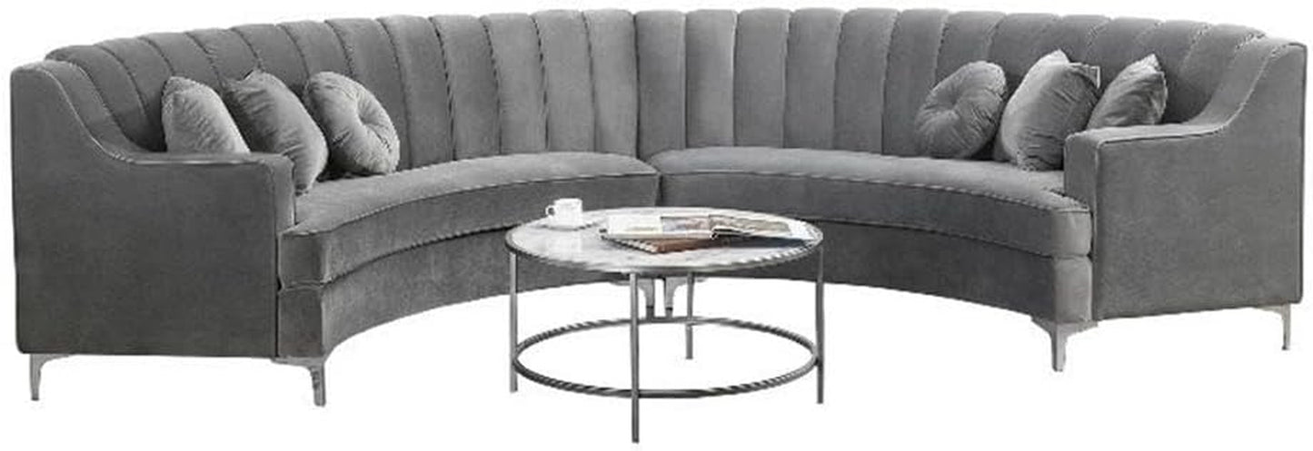 Legend Vansen 141" Modern Velvet Curved Symmetry Sectional Sofa with 6 Pillows, Solid Wood Base, Seats up to 5 People, for Living Room, in Gray Finish