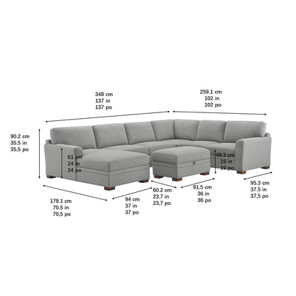 Langdon Fabric Sectional with Chaise and Storage Ottoman, Gray