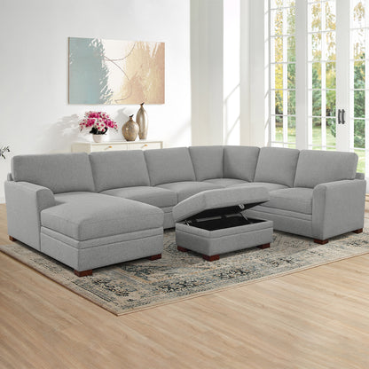 Langdon Fabric Sectional with Chaise and Storage Ottoman, Gray