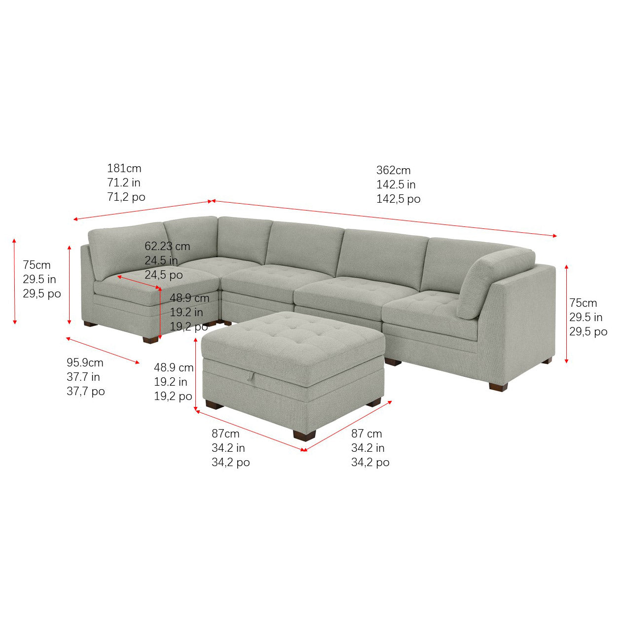 Thomasville Tisdale Modular Sectional 6-Piece Boucle with Storage Ottoman