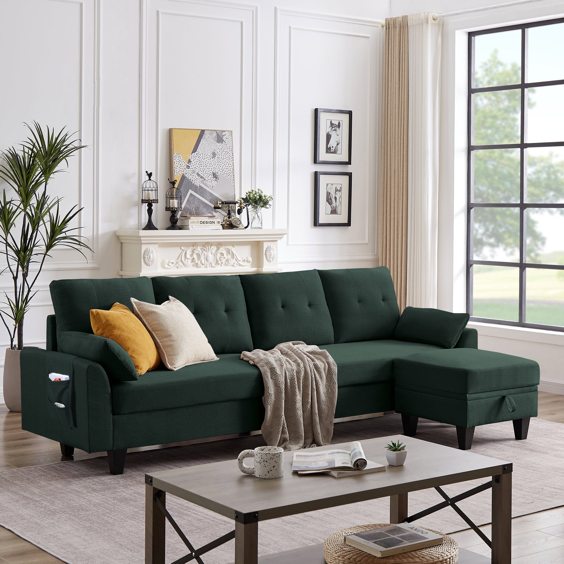 Modern Sectional Sofa Couch with Reversible Chaise L Shaped Couch 4-Seat Convertible Sofa for Living Room Green