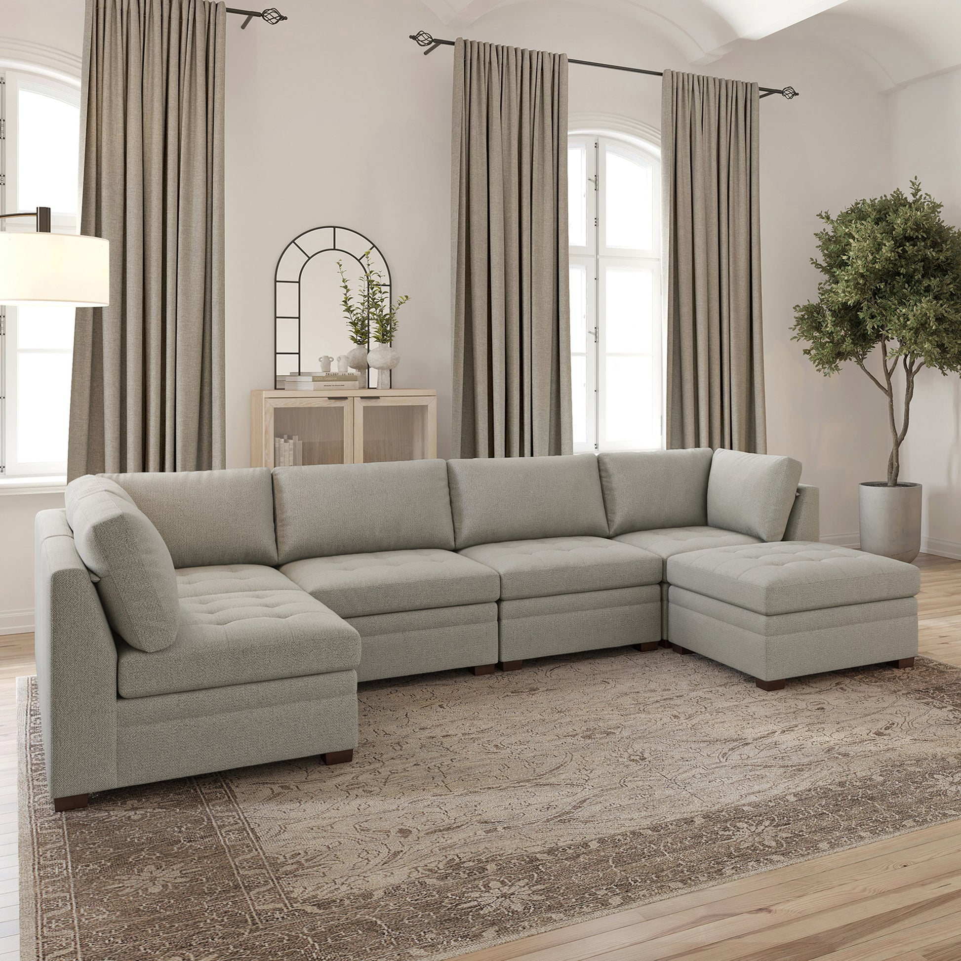 Thomasville Tisdale Modular Sectional 6-Piece Boucle with Storage Ottoman