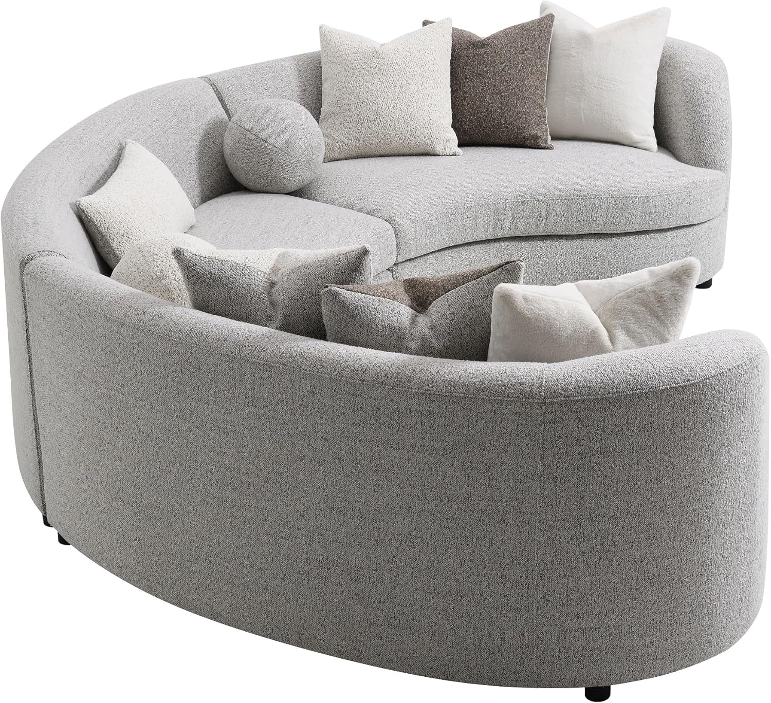 Curved Sectional Sofa - Boucle Sectional Sofa with Curved Silhouette & 9 Pillows, Large Sectional Couch with Wooden Frame and Legs, Modern Luxury Couches for Living Room, Reception Room, Gray