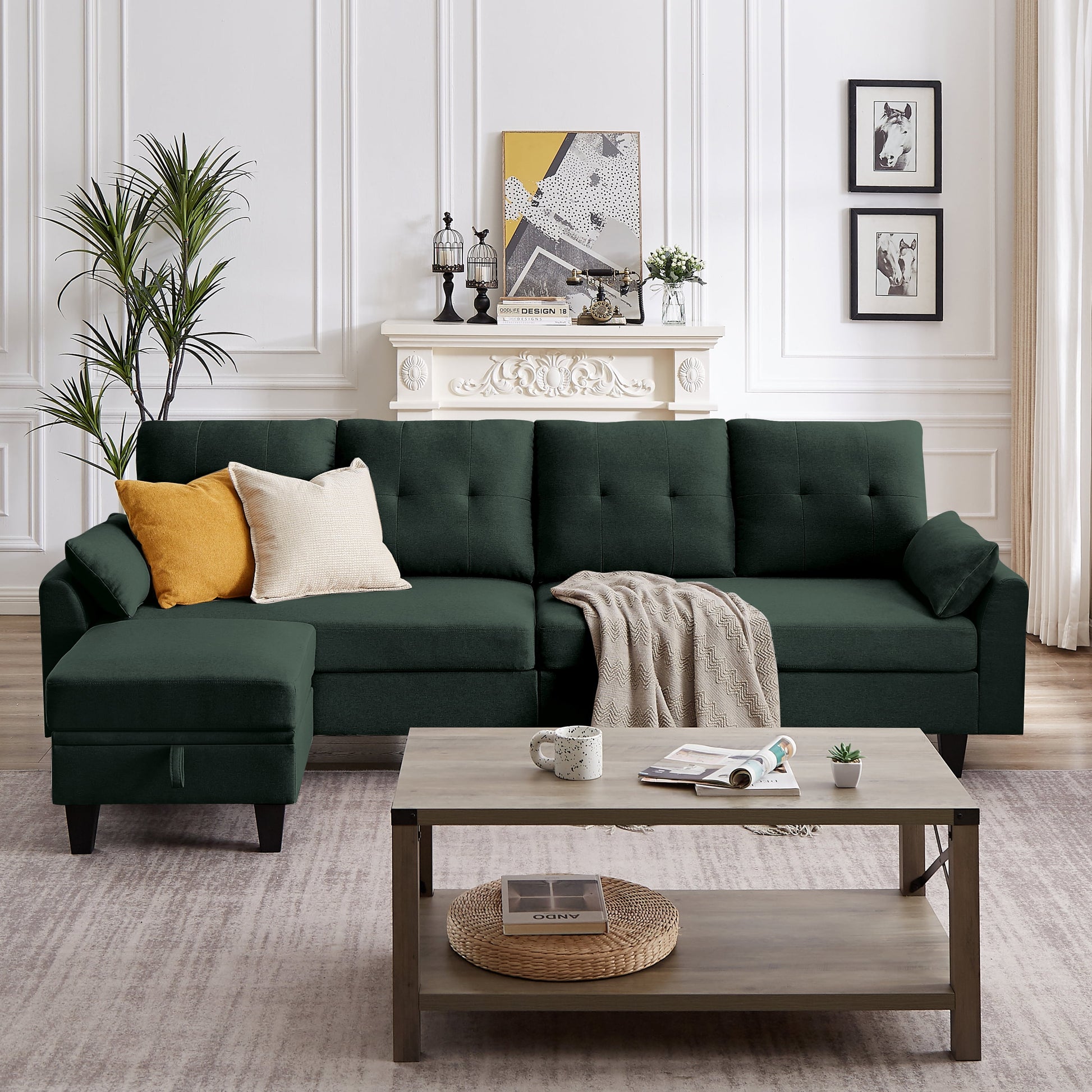 Modern Sectional Sofa Couch with Reversible Chaise L Shaped Couch 4-Seat Convertible Sofa for Living Room Green