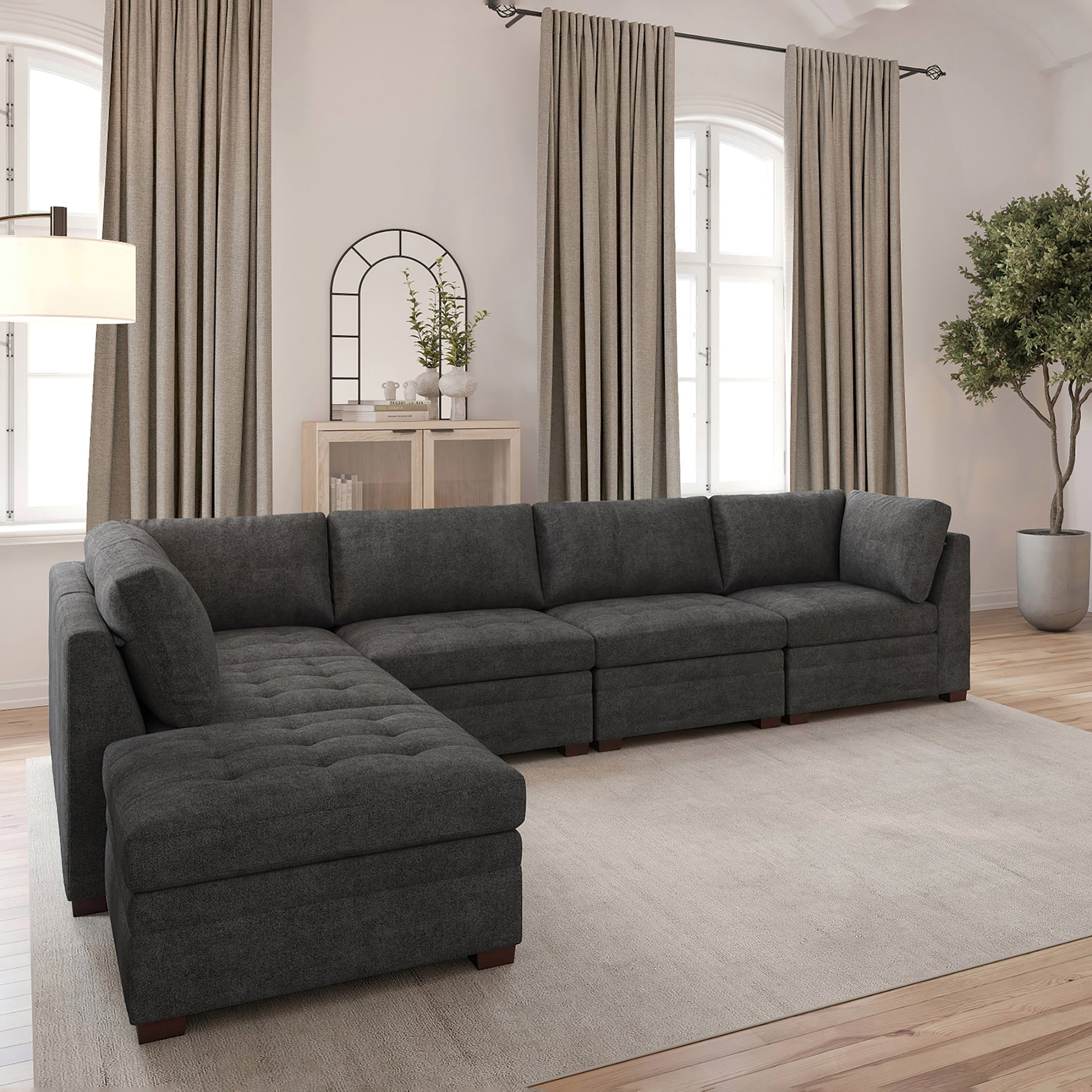 Tisdale Modular Sectional 6-Piece Dark Gray with Storage Ottoman